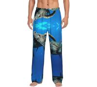 ggasdvjj Due tartarughe sottomarine sotto il mare stampa pantaloni pigiama da uomo con tasca morbida con coulisse, comodi per casa e relax., Nero , L