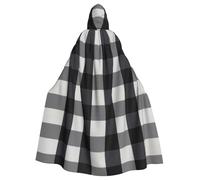ggasdvjj Mantello unisex completo in bianco e nero con stampa scozzese con cappuccio, costume per feste, mantello di Halloween, mantello per feste a tema.