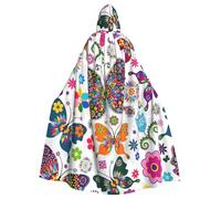 ggasdvjj Mantello unisex con motivo floreale bianco con stampa di farfalle colorate con cappuccio, mantello per feste in costume, mantello di Halloween, mantello per feste a tema.