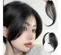 GGAUBAIFI 2 Pezzi Clip in Estensioni Frangia Laterale Onda, Clip di Capelli Umani al 100% sulla Parte Centrale Frangia Francese Posticci con Frangia Spazzata sui Lati Sottili, Nero