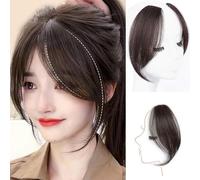 GGAUBAIFI 2 Pezzi Clip in Estensioni Frangia Laterale Onda, Clip di Capelli Umani al 100% sulla Parte Centrale Frangia Francese Posticci con Frangia Spazzata sui Lati Sottili, Marrone Scuro