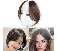 GGAUBAIFI 2 Pezzi Clip in Estensioni Frangia Laterale Onda, Clip di Capelli Umani al 100% sulla Parte Centrale Frangia Francese Posticci con Frangia Spazzata sui Lati Sottili, Marrone Chiaro