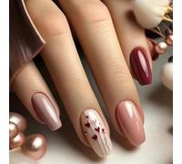 GGAUBAIFI 24 pezzi Press on Nails Square, Heart Press on Nails Unghie corte rosse Unghie finte autunnali con design, Si adattano perfettamente, Stick riutilizzabile sulle unghie