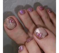 GGAUBAIFI 24 pezzi, unghie finte a farfalla per donna, unghie finte corte quadrate con design, unghie finte adesive, unghie in acrilico
