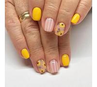 GGAUBAIFI 24 Pezzi Unghie Finte Presse Medie, Girasole Quadrato con Stick, Unghie Finte Fiore Giallo con Disegni, Acrilico per Donna