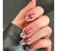 GGAUBAIFI 24 Pezzi Unghie Natalizie Stampa su Unghie Corte Unghie Finte a Forma di Mandorla con Design Fiocco Natalizio Unghie Natalizie a Copertura Completa per Donne Ragazze