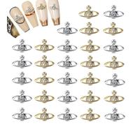 GGAUBAIFI 30 pz Argento e Oro Saturno Ciondoli per Unghie, Pianeta Lega Nail Art Strass Ciondoli Stella 3D con Strass Gemme per Unghie Gioielli Lucidi Decorazioni per Unghie Accessori Forniture