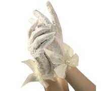 GGAUBAIFI Costume da Guanti in Pizzo Bianco, Guanti da Opera Corti Trasparenti con Perle, Abito Formale da Donna per Tea Party Guanti in Rete di Tulle da Sposa