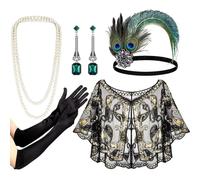 GGAUBAIFI Set di Accessori per Flapper Anni '20 da Donna, Accessori per Costumi Anni '20 Accessori per Scialle Accessori per Donna Anni '20 Ruggenti Verde