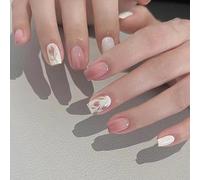 GGAUBAIFI Tulip Press on Nails Medium, Flower Press on Nails Short, Stick on Nails for Women Gift, Kit per unghie finte riutilizzabili naturali estremamente adatte per unghie finte