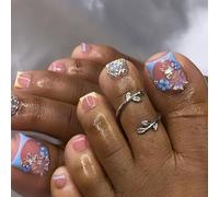 GGAUBAIFI Unghie a pressione, Unghie dei piedi con glitter blu nudo con design, 24 unghie lucide con stick sulle unghie per donne e ragazze, Stick acrilico riutilizzabile sulle unghie dei piedi