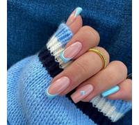 GGAUBAIFI Unghie a stampa rosa e blu Quadrate medie, Unghie medie Unghie acriliche Press on Nails Lunghezza media, Unghie finte per le donne