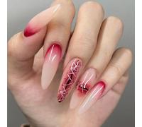 GGAUBAIFI Unghie finte a mandorla Unghie finte Stick per unghie acrilico rosso Copertura completa Unghie lucide Press on Unghie adesive corte Unghie di Halloween per donne e ragazze