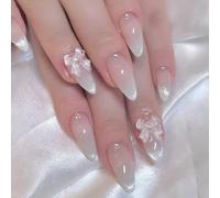 GGAUBAIFI Unghie Press On con Fiocco Strass, Bianco Medio Mandorla Press su Unghie Unghie Finte Unghie Artificiali Acriliche Lucide Stick on Nails per Donna 24 Pezzi