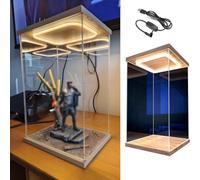 GGFFJ Scatola espositiva alta con luce superiore a LED, vetrina in acrilico trasparente da montare sul piano di lavoro, organizer antipolvere for sculture action figure(30x30x45cm(12"x12"x18"))