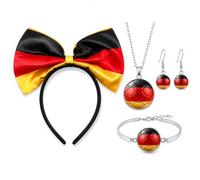 GgiAvbn Set di 4 pezzi per tifosi, cerchietto per capelli con catena, orecchini, bracciale, mondiale 2026, articolo per tifosi, nero, rosso, oro, per public Viewing calcio 2026