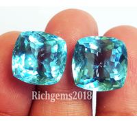 GGL Certificato 22 Ct Gemme Sciolte Aquamarina Cushion Lab-Created, Coppia