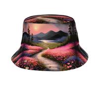 GGNKDL A Path Full of Flowers Prints Summer Outdoor Travel Bucket hat, un cappello da spiaggia adatto sia per uomini che per donne nero