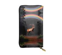 GGNKDL Alce che corre sotto la stampa arcobaleno Borsa lunga in pelle da donna con cerniera per carte di credito di grande capacità