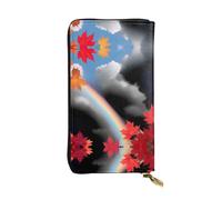 GGNKDL Arcobaleno che passa attraverso le foglie d'acero stampa Portafoglio lungo in pelle da donna borsa con cerniera per carte di credito di grande capacità