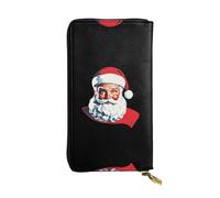 GGNKDL Babbo Natale che soddisfa il suo desiderio stampa Portafoglio lungo in pelle da donna borsa con cerniera per carte di credito di grande capacità