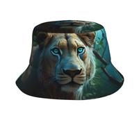GGNKDL Cappello da pescatore con stampa di leonessa con occhi verdi blu e verdi per l'estate all'aperto, un cappello da spiaggia adatto sia per uomini che per donne