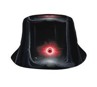 GGNKDL Cappello da pescatore da viaggio estivo con stampa dell'occhio del terrore nella foresta, cappello da spiaggia adatto sia per uomini che per donne, nero