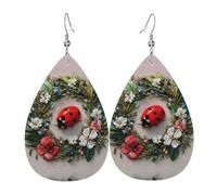 GGNKDL Coccinella in una ghirlanda Stampe Orecchini pendenti a goccia d'acqua e orecchini in pelle, adatti come regalo di compleanno per le donne