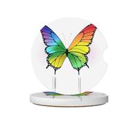 GGNKDL Cuscinetti ceramici assorbenti della bevanda di slittamento dei sottobicchieri 2 dell'automobile di stampa della farfalla colorata dell'arcobaleno, decorazioni dell'automobile
