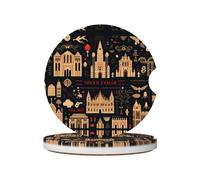 GGNKDL Cuscinetti ceramici assorbenti della bevanda di slittamento dei sottobicchieri 2 dell'automobile di stampa della fortezza, decorazioni dell'automobile