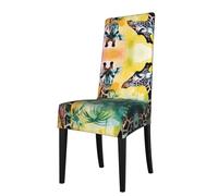 GGNKDL Due giraffe. Le fodere per sedie da ristorante con stampe sono rimovibili, super elastiche e lavabili, adatte per cucine