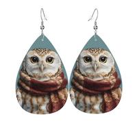 GGNKDL Gufo che indossa una sciarpa Stampe Orecchini pendenti a goccia d'acqua e orecchini in pelle, adatti come regalo di compleanno per le donne