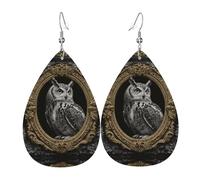 GGNKDL Gufo in una cornice Stampe Orecchini pendenti a goccia d'acqua e orecchini in pelle, adatti come regalo di compleanno per le donne