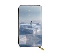 GGNKDL Penguin on the ice cube of love printing Portafoglio lungo in pelle da donna borsa con cerniera per carte di credito di grande capacità