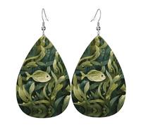 GGNKDL Piccoli pesci in alghe Stampe Orecchini pendenti a goccia d'acqua e orecchini in pelle, adatti come regalo di compleanno per le donne