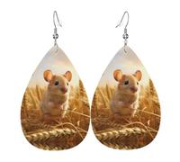 GGNKDL Piccoli topolini nel campo di grano Stampe Orecchini pendenti a goccia d'acqua e orecchini in pelle, adatti come regalo di compleanno per le donne