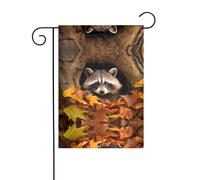 GGNKDL Raccoon in The Fall Tree Hole stampa Bandiera da giardino decorazione per cortile esterno adatto a tutte le stagioni 30,5 x 45,7 cm