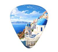GGNKDL Santorini Greek Island Sea View Prints Plettro per chitarra 12 pezzi con tre combinazioni di plettri di spessore adatto per basso e ukulele