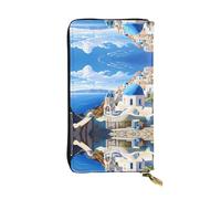 GGNKDL Santorini Greek Island Sea View stampa Donna in pelle lungo portafoglio palmare grande capacità carta di credito cerniera borsa