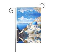 GGNKDL Santorini Isola greca vista mare stampa bandiera giardino decorazione cortile esterno adatto per tutte le stagioni 30,5 x 45,7 cm