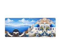 GGNKDL Santorini Tappetino per mouse da gioco con isola greca e vista sul mare, XXL, grande, tappetino per mouse lungo esteso, tappetino per mouse in gomma antiscivolo, bordi cuciti, sottile, 80 x 30