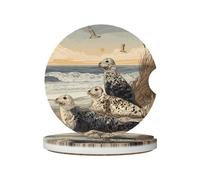 GGNKDL Sigilla lungo la costa stampa sottobicchieri auto 2 assorbenti in ceramica antiscivolo pad bevande, decorazioni auto