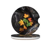 GGNKDL Sottobicchieri per auto con stampa di foglie d'acero sotto le rocce, 2 assorbenti in ceramica antiscivolo, decorazioni per auto