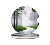 GGNKDL Sottobicchieri per auto con stampa di foresta fresca dopo la pioggia, 2 assorbenti in ceramica antiscivolo, decorazioni per auto
