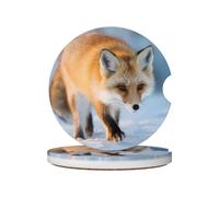 GGNKDL The Fox Who Stepped on Snow - Sottobicchieri per auto, 2 assorbenti in ceramica antiscivolo, decorazioni per auto