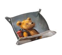 Ggnkdl The Little Bear Traveling Around The World Stampa, vassoio portaoggetti in pelle di media qualità PVC double-face, vassoio in pelle per una comoda conservazione e organizzazione