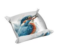 Ggnkdl Vassoio portaoggetti in pelle con stampa ad acquerello martin pescatore con preda in PVC di media qualità vassoio in pelle su entrambi i lati per una comoda conservazione e organizzazione