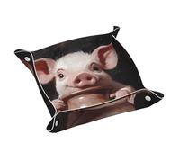 Ggnkdl Vassoio portaoggetti in pelle con stampa maiale che tiene un vaso, in PVC di media qualità, vassoio in pelle double-face per una comoda conservazione e organizzazione