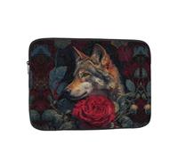 GGNKDL Wolf Among The Red Roses Pattern Antiurto Portatile Laptop Sleeve Bag 12 pollici per Uomini Donne Viaggi d'affari, Ufficio Uso quotidiano