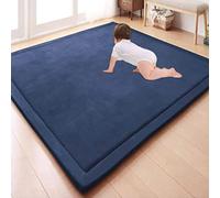 GGoty, Grande tappeto da gioco per bambini in velluto di corallo, spesso e antiscivolo, ideale per far gattonare i bambini e per fare yoga, per studio, cucina, nursery (100 x 200 x 2 cm, blu navy)